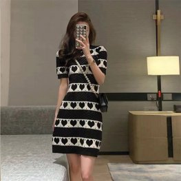 Women Fashion Slim Waist Slim Knit Short Sleeve Dress