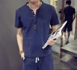 Summer Linen Short-sleeved T-shirt Linen V-neck Trendy Men's