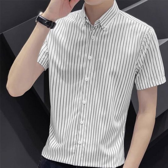 Men Summer Ice Silk Trendy Casual Business Thin Striped Top