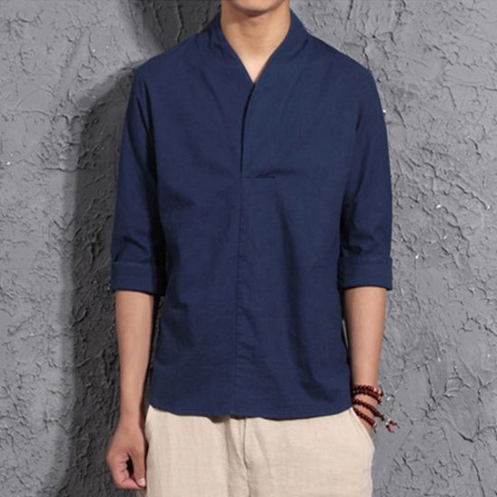 Summer Spring Shirts Loose Seven-quarter Sleeve Shirt Men